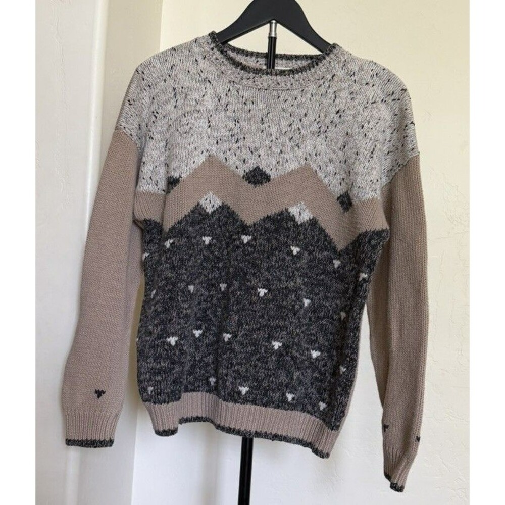Gina Peters Sport Women’s Vintage Ramie Cotton Sweater Size M Tan Black Ski